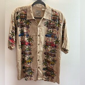 Colo Wear America Tan Woody Car Print Hawaiian Shirt L